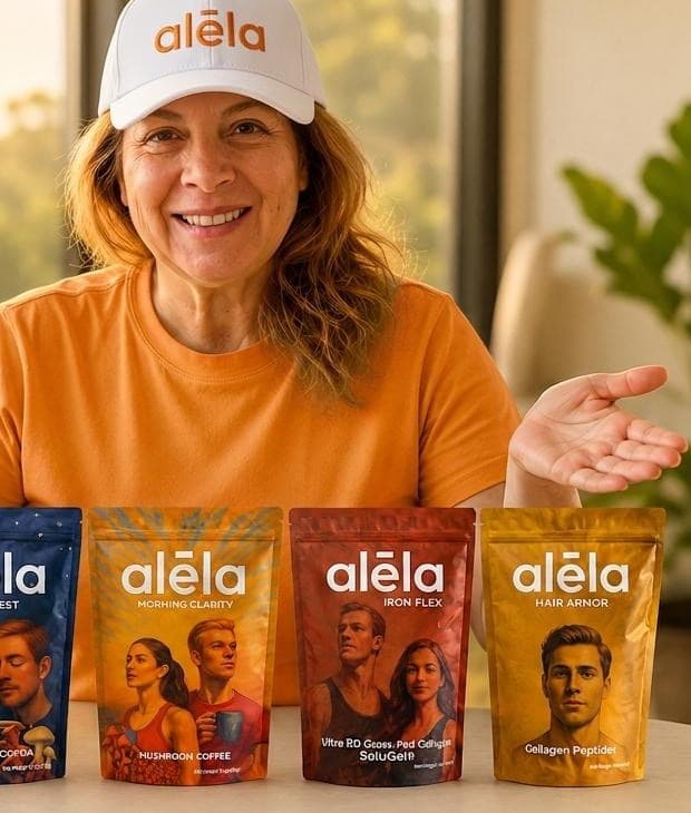 Ana, Founder & CEO of Alela, with the six Alela products